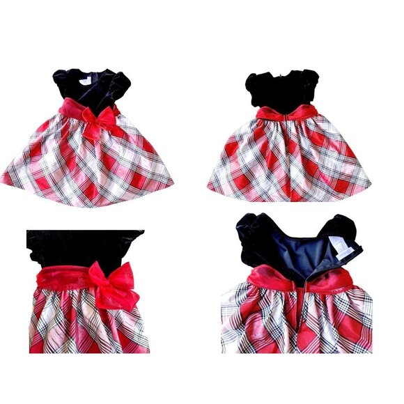 Bonnie Jean Velour Red Plaid Dress Toddler Girl 3T Christmas Bows Valentine EUC - Picture 7 of 12